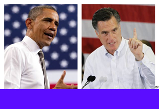 美国总统奥巴马和共和党总统候选人罗姆尼在竞选中